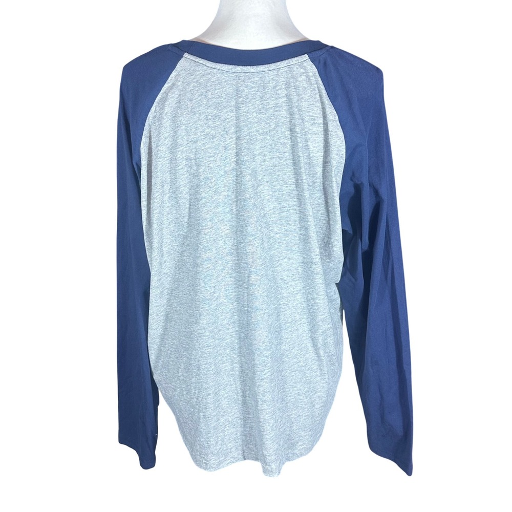 Johnny Was Sasson Raglan Top Women XL Grey Blue Floral Logo Graphic Tee - Picture 2 of 7